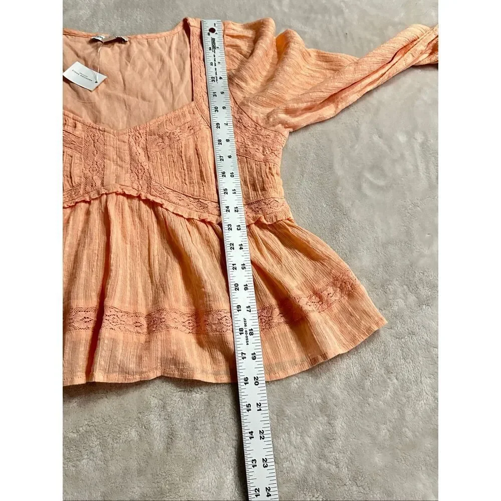 American Eagle Peachy-Pink Lace-Accented Sweetheart Neckline Babydoll Top XS